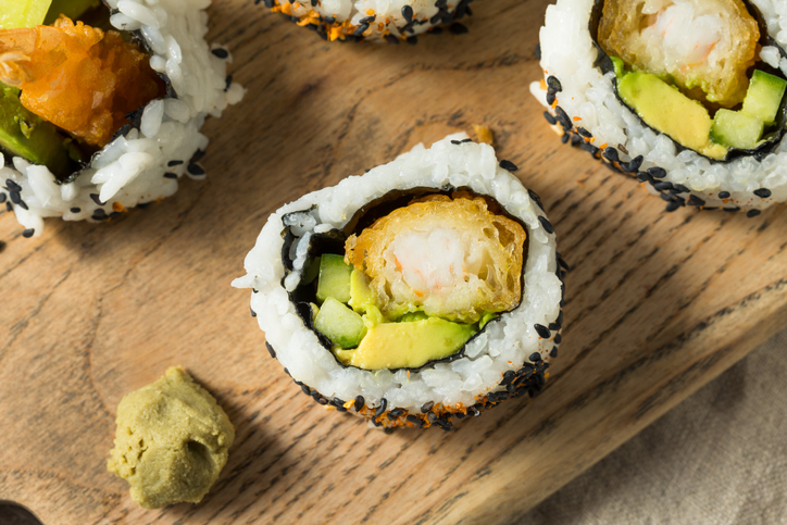 Homemade Shirmp Tempura Sushi Roll with Avocados