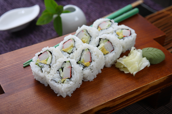 California Roll on wooden board