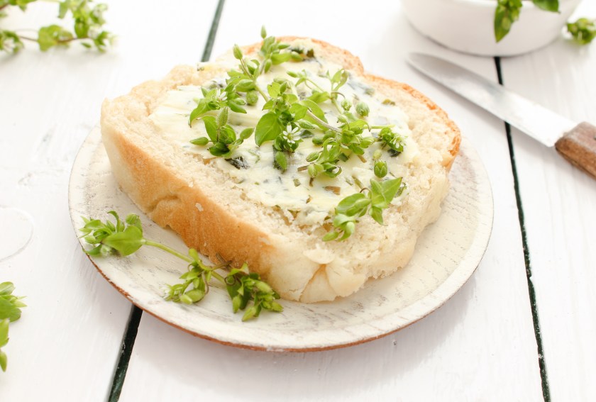 Fresh Chickweed wild herbs Bread Butter